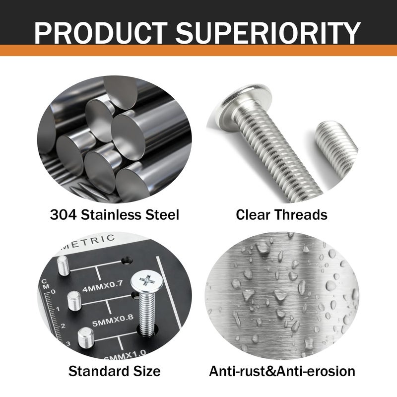 HEXPHANT M3-0.5 x 4mm 50Pcs Flat Round Head Machine Screws, 304 Stainless Steel Phillips Cross Drive Screws Hardware Fastener - Image 2